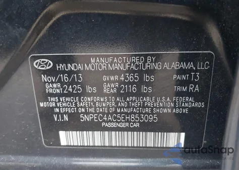 2014 Hyundai Sonata Limited z USA, uszkodzony, nr VIN 5NPEC4AC5EH853095